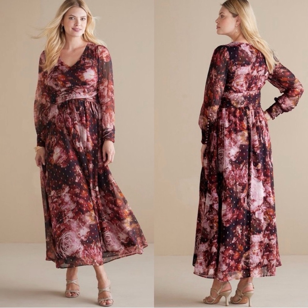 NEW Soft Surroundings Rina Silk Floral Maxi Dress Size 10P Retail $250 NWT